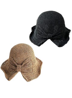 Buy 2 Pack Foldable Wide Brim Floppy Straw Sun Hat Summer Beach for Women Girl in UAE