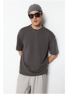 Buy Limited Edition Anthracite Relaxed Knitwear Tape Textured Pique T-Shirt TMNSS23TS00079 in Egypt