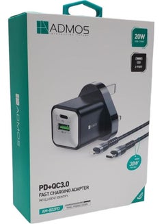 اشتري Fat charging Adapter Plug Dual-port 30W PD Cable 20W USB C Port Quick Charger Compatible With Multiple Devices في السعودية