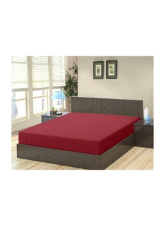 Buy Stripe Microfiber Maroon Fitted Sheet King 180 x 200 cm in UAE