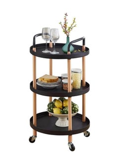 Buy SKY-TOUCH 3 Tier Round Rolling Cart : End Table Storage Organizer Cart with Handle Serving cart with Wood Frame Side Table with Lockable Wheels for Home Office Living Room Kitchen (Black) in UAE