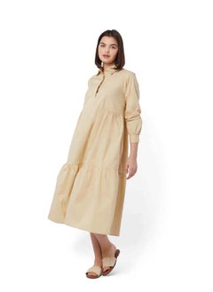 Buy Fancy Poplin Midi Tiered Dress With Long Sleeves in Egypt