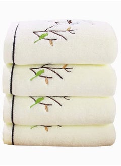 Buy Face Towels SYOSI Bird And Tree Pattern Cotton Highly Absorbent Soft Luxury Towel For Bathroom Milky White 4 Pieces in Saudi Arabia