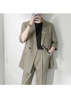 Buy Stylish Summer Mens 7/8 Sleeve Suit Pea green suit + pants] in UAE