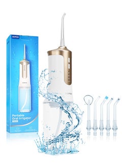 Buy Water Flosser for Cleaning Teeth 360° Rotation 6 Nozzles 240ml Water Tank IPX7 Type-C 3H Charging Time DE02 - White/Gold in UAE