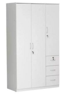 اشتري 3 Door Wooden Wardrobe Cabinet Cupboard Engineered Wood Perfect Modern Stylish Heavy Duty Color White في الامارات