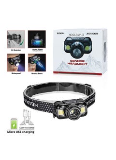 Buy Portable Motion Sensor LED Headlight Powerful Headlamp Head Lamp COB Flashlight Torch head light For Camping Fishing Cycing in UAE