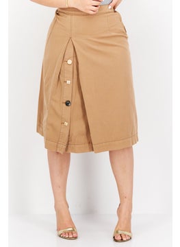 اشتري Women Washed Denim Midi Skirt, Brown في الامارات