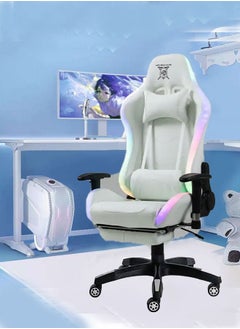 اشتري RGB Gaming Chair Gaming Chair with LED Light Ergonomic Bluetooth Gaming Chair with Lumbar Support for Retractible Footrest and Backrest Adjustable (White) في السعودية