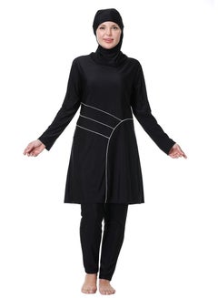 Buy Large Size Highly Elastic Swimwear Set Womens Conservative Style Long Sleeve Burkini Swimsuit Set Black in Saudi Arabia