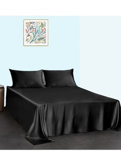 اشتري 22 Momme 100% Mulberry Silk Seamless King Bed Sheet -Black في السعودية