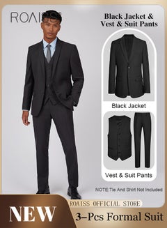 Buy 3 Pieces Business Casual Suit Set for Men Classic Slim Fit 2 Buttons Jacket Vest Pants Formal Sets for Male with Lapel Collar and Single-Breasted Buttons in Saudi Arabia
