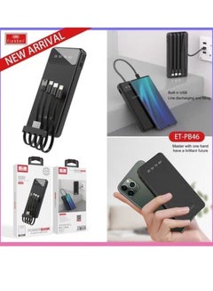 Buy 10000 mAh Power Bank with 4 Wire In-Built Charging Cable And LCD Display Black in UAE