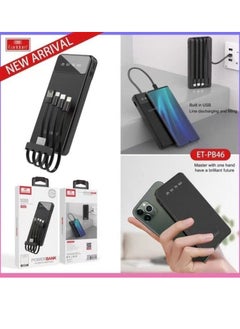 Buy 10000 mAh Power Bank with 4 Wire In-Built Charging Cable And LCD Display Black in UAE