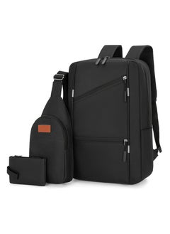 Buy Casual Lightweight Laptop Backpack with crossbody bag and wallet, USB Charging Port，Work backpack for Men and Women, Classic Backpack for College, Hiking Bag, Travel Backpacks(Black Set) in Saudi Arabia