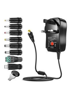 Buy Universal 30W 3V 4.5V 5V 6V 7.5V 9V 12V AC Adapter Switching Power Supply Charger PSU with 8 Selectable Adaptor Tips for 3V-12V Household Electronics and LED Strip - 2000mA Max in Saudi Arabia