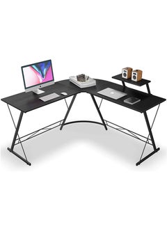 Buy Modern L-Shaped Desk with Large Monitor Stand - Easy Assembly, Space-Saving for Home, Office and Gaming Workstation in UAE