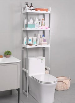 Buy Multipurpose 3-Tier Over the Toilet Shelf, Freestanding Bathroom Organizer with Hooks, Stainless Steel Space-Saving Rack, 30kg Capacity in UAE