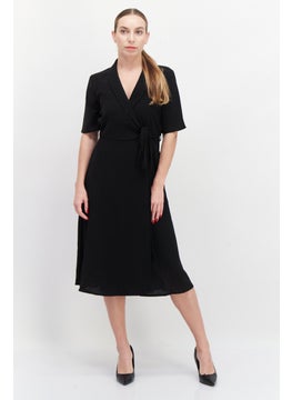 Buy Women Solid Wrap Dress, Black in Saudi Arabia