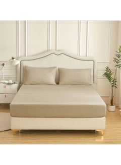 Buy Bedding Fitted Sheet 3 Piece King Size Sheet Set With Pillowcases Set And Brushed Microfiber Cooling Bed Sheet Beige in Saudi Arabia