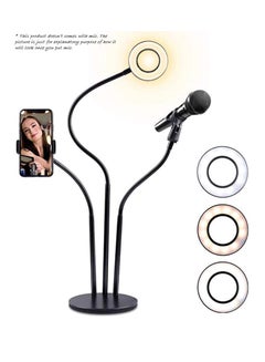 Buy 3 in 1 Phone Stand Holder Clip Selfie Ring Light 3 Color Adjustable With Microphone in UAE
