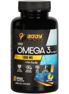 Buy Body Builder Super Omega 3 + Vitamin D - High Potency Fish Oil Supplement with 1000mg Concentration - EPA 400mg, DHA 300mg - Promotes Heart, Brain, and Joint Health - 30 Serving-30 Soft Gels in UAE