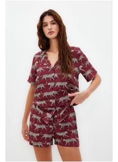 Buy Burgundy Patterned Viscose Shirt-Short Woven Pajamas Set THMSS21PT0473 in Egypt