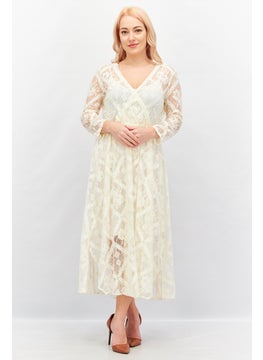 اشتري Women Eyelet Maxi Dress, Ivory في الامارات