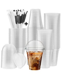 16oz Smoothie Cups & Lids Clear Plastic Party Milkshake Slush with STRAWS