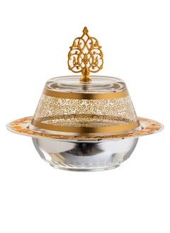 Buy Dates Plate metal silver and golden with glass cover modern design diameter 17.5 cm in Saudi Arabia