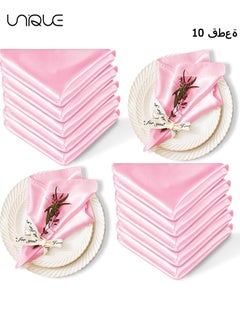 Buy 10 Pcs Satin Napkins, Square Table Napkins, 17x17" Soft Dinner Napkins Elegant Silk Napkins for Dinner Wedding Parties, Soft Smooth Fabric Washable Napkins for Parties, Weddings and Dinners-Pink in UAE