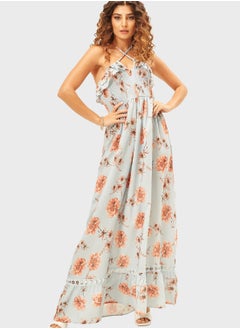 Buy Floral Print Halter Neck Dress in Saudi Arabia