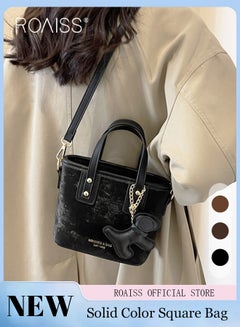 Buy Women Bucket Bag Classic Solid Color Design Timeless and Versatile Stylish and Cute Doll Decoration for a Personalized Look Can be Worn as a Shoulder Crossbody Bag or Handheld Tote Bag in UAE