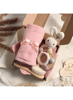 اشتري Baby Gift Set for Newborn - 6 PCS Newborn Baby Essentials Baby Bath Set with Baby Blanket,Baby Rattle&Teether Toys - New Born Baby Girls & Boys Gift for Baby Shower (Pink) في السعودية