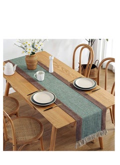 Buy Table Runner, Rustic Cotton Linen Table Runners with Boho Fringe, Farmhouse Style Burlap Holiday Tablerunner for Coffee Dining Party Wedding (Green 15 x 72 inch) in UAE