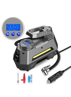 Buy Portable Air Compressor Tire Inflator Car Tire Pump With Digital Pressure Gauge (150 Psi 12V Dc), Bright Emergency Flashlight in UAE