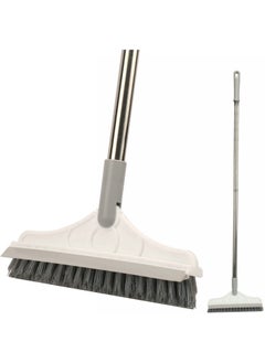 اشتري 2 in 1 Cleaning Floor Scrub Brush Floor Scrub Floor Brush with Long Handle Grout Brush Scraper V-Bristle Scrub Brush with Squeegee 120° Bathroom Kitchen Swivel Tile Brush في الامارات