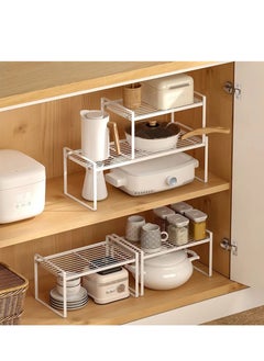 اشتري Cabinet Shelf Countertop Organizer For Kitchen Cupboard Space Saving Storage Metal Holders Organizer For Plates Dinnerware Cups And Foods Large Size White Colour في الامارات