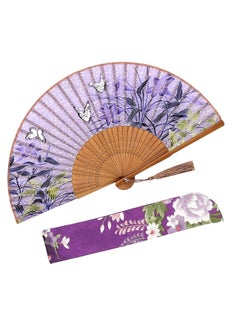 اشتري Small Folding Hand Fan for Women Chinese Japanese Vintage Bamboo Silk Fans Dance, Performance, Decoration, Wedding, Party, Gift في السعودية