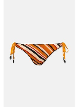 اشتري Women Stripe Tie Closure Bikini Bottom, Orange Combo في السعودية