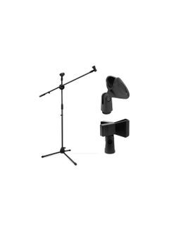 Buy Microphone Stand, Tripod Mic Stand Boom With Mic Clips, Height Adjustable, Light Weight, Black in UAE