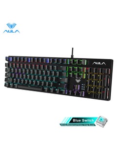 Buy 104 Keys Mechanical Keyboard USB Wired LED Backlight Suspension Keycap 26-Key Roll-Over Anti-Ghosting Blue Switch Gaming Keyboard for Gaming Typing Office, Black in UAE