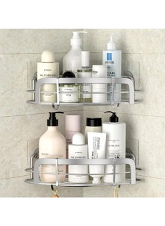 اشتري Shower Caddy Corner, Bathroom Corner Shower Shelfs, Adhesive Wall Mounted Shower Caddy with Movable Hooks, Rustproof Stainless Steel Bathroom Shower Organizer في الامارات