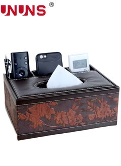 Buy Rectangular Tissue Box Cover,Leather Facial Tissue Organizer Box Holder,Multifunctional Remote Control Stationery Storage Box,Napkin Caddy Paper Dispenser Desk Organizer For Home Office Car in UAE