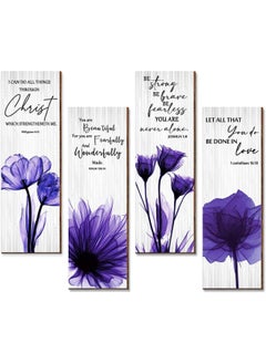 اشتري 4 Pieces Purple Flower Religious Wall Decors Inspirational Wood Bible Verses Wall Art في الامارات