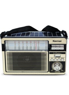 Buy Vintage Portable 3-Band AM/FM/SW Radio with Bluetooth, MP3 Player, USB, Solar Panel, and Rechargeable Battery in UAE