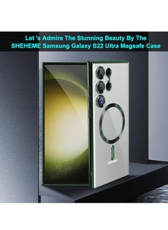 اشتري sheheme for Samsung Galaxy S22 Ultra Case,with Full Camera Lens Protector,Compatible with MagSafe,Clear Magnetic Case for S22 Ultra,Plating Anti-Scratch Slim Thin Case Cover for Men Women,Green في مصر