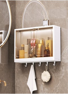 اشتري Large Capacity Wall Mounted Bathroom Organizer With Hooks and Cabinet Door في السعودية