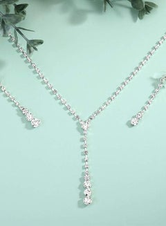 Buy Crystal Bride Necklace Earrings Set Silver Rhinestone Wedding Accessories for Women and Girls in UAE