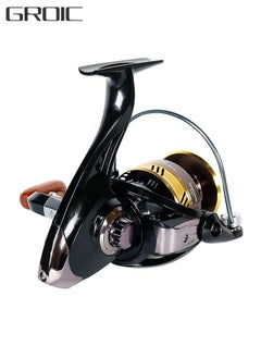 اشتري Fishing Reel Wheel Full Metal Wear Resistant Foldable Spinning Wheel Waterproof with Wooden Handle for Seawater Freshwater في الامارات